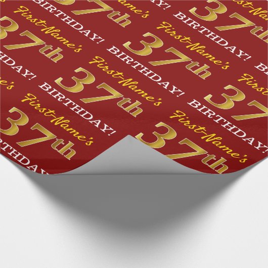 Red, Imitation Gold Kijk "37th BIRTHDAY" Cadeaupapier (Hoek)