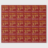 Red, Imitation Gold Kijk "37th BIRTHDAY" Cadeaupapier (Vlak)