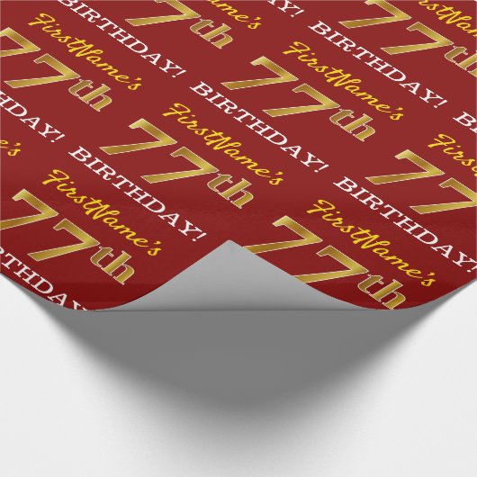 Red, Imitation Gold Kijk "77th BIRTHDAY" Cadeaupapier (Hoek)