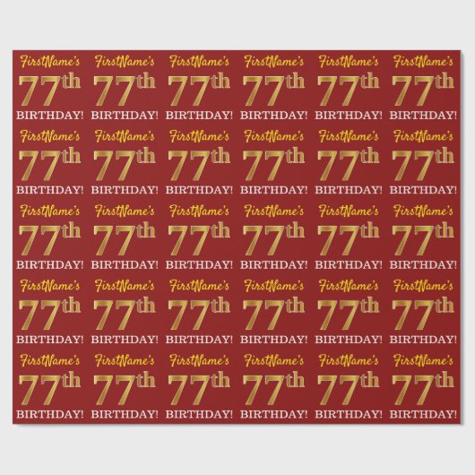 Red, Imitation Gold Kijk "77th BIRTHDAY" Cadeaupapier (Vlak)
