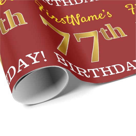 Red, Imitation Gold Kijk "77th BIRTHDAY" Cadeaupapier (Rol Hoek)