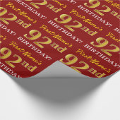Red, Imitation Gold Kijk "92e BIRTHDAY" Cadeaupapier (Hoek)