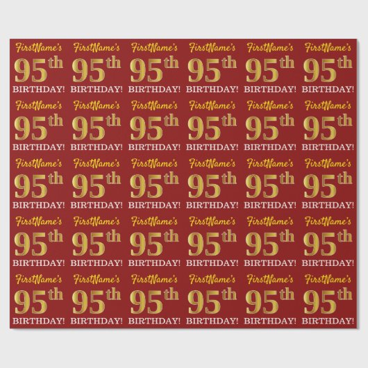 Red, Imitation Gold Kijk "95th BIRTHDAY" Cadeaupapier (Vlak)