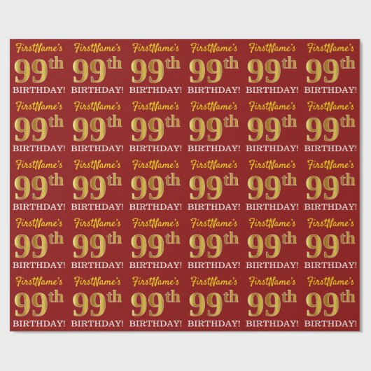Red, Imitation Gold Kijk "99th BIRTHDAY" Cadeaupapier (Vlak)