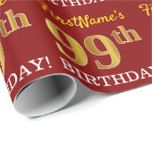 Red, Imitation Gold Kijk "99th BIRTHDAY" Cadeaupapier (Rol Hoek)
