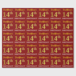 Red, Imitation Gold look "14th BIRTHDAY" Cadeaupapier
