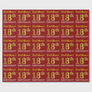 Red, Imitation Gold look "18th BIRTHDAY" Cadeaupapier