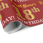 Red, Imitation Gold look "18th BIRTHDAY" Cadeaupapier (Rol Hoek)