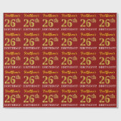 Red, Imitation Gold look "26th BIRTHDAY" Cadeaupapier (Vlak)