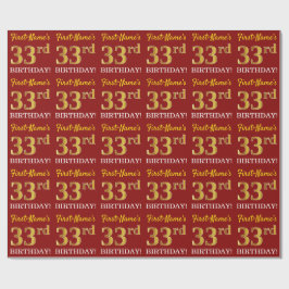Red, Imitation Gold look "33rd BIRTHDAY" Cadeaupapier