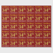 Red, Imitation Gold look "34th BIRTHDAY" Cadeaupapier (Vlak)