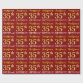 Red, Imitation Gold look "35th BIRTHDAY" Cadeaupapier (Vlak)