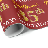 Red, Imitation Gold look "35th BIRTHDAY" Cadeaupapier (Rol Hoek)