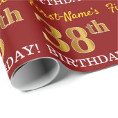 Red, Imitation Gold look "38th BIRTHDAY" Cadeaupapier (Rol Hoek)