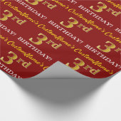 Red, Imitation Gold look "3rd BIRTHDAY" Cadeaupapier (Hoek)