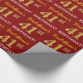 Red, Imitation Gold look "41st BIRTHDAY" Cadeaupapier (Hoek)