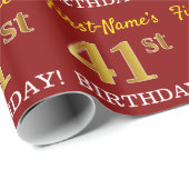 Red, Imitation Gold look "41st BIRTHDAY" Cadeaupapier (Rol Hoek)
