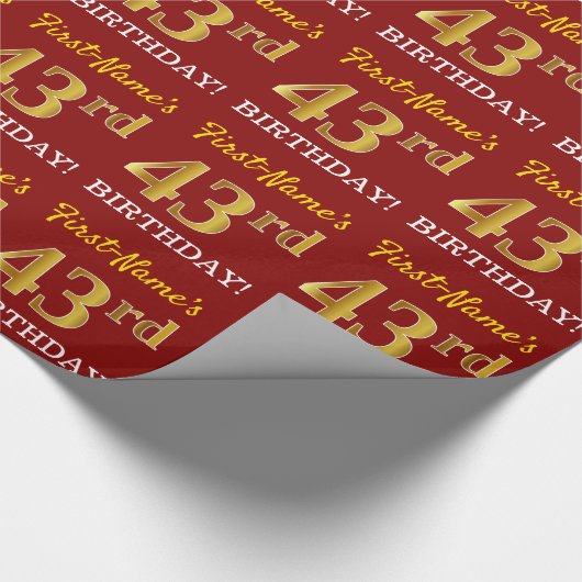 Red, Imitation Gold look "43rd BIRTHDAY" Cadeaupapier (Hoek)