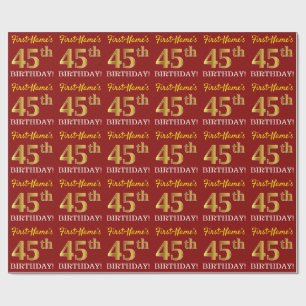 Red, Imitation Gold look "45th BIRTHDAY" Cadeaupapier