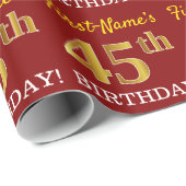 Red, Imitation Gold look "45th BIRTHDAY" Cadeaupapier (Rol Hoek)