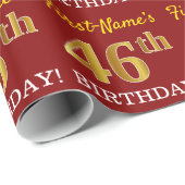 Red, Imitation Gold look "46th BIRTHDAY" Cadeaupapier (Rol Hoek)