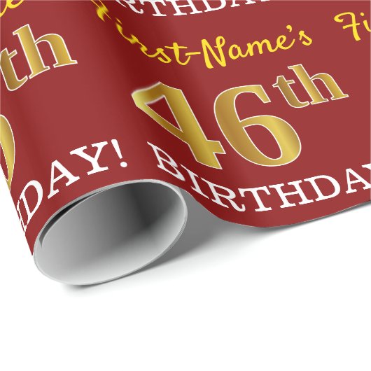 Red, Imitation Gold look "46th BIRTHDAY" Cadeaupapier (Rol Hoek)