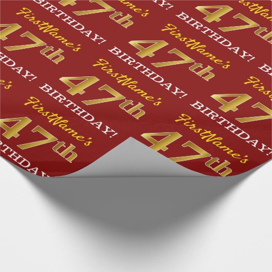 Red, Imitation Gold look "47th BIRTHDAY" Cadeaupapier (Hoek)