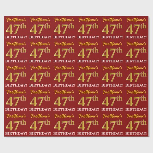 Red, Imitation Gold look "47th BIRTHDAY" Cadeaupapier (Vlak)