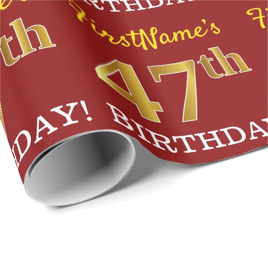 Red, Imitation Gold look "47th BIRTHDAY" Cadeaupapier (Rol Hoek)