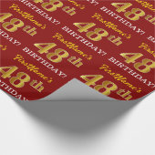 Red, Imitation Gold look "48th BIRTHDAY" Cadeaupapier (Hoek)