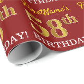 Red, Imitation Gold look "58th BIRTHDAY" Cadeaupapier (Rol Hoek)