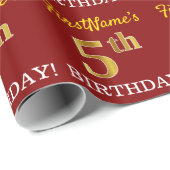 Red, Imitation Gold look "5th BIRTHDAY" Cadeaupapier (Rol Hoek)