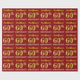 Red, Imitation Gold look "60th BIRTHDAY" Cadeaupapier