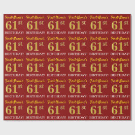 Red, Imitation Gold look "61st BIRTHDAY" Cadeaupapier