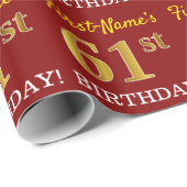 Red, Imitation Gold look "61st BIRTHDAY" Cadeaupapier (Rol Hoek)