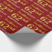 Red, Imitation Gold look "62e BIRTHDAY" Cadeaupapier (Hoek)