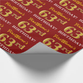 Red, Imitation Gold look "63rd BIRTHDAY" Cadeaupapier (Hoek)
