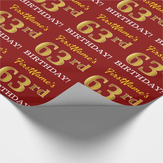 Red, Imitation Gold look "63rd BIRTHDAY" Cadeaupapier (Hoek)