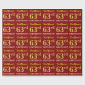 Red, Imitation Gold look "63rd BIRTHDAY" Cadeaupapier (Vlak)