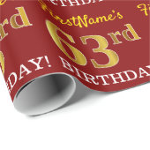 Red, Imitation Gold look "63rd BIRTHDAY" Cadeaupapier (Rol Hoek)