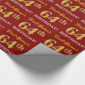 Red, Imitation Gold look "64th BIRTHDAY" Cadeaupapier (Hoek)