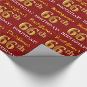 Red, Imitation Gold look "66th BIRTHDAY" Cadeaupapier (Hoek)
