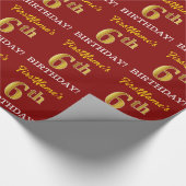 Red, Imitation Gold look "6th BIRTHDAY" Cadeaupapier (Hoek)