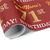 Red, Imitation Gold look "71st BIRTHDAY" Cadeaupapier (Rol Hoek)
