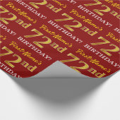 Red, Imitation Gold look "72e BIRTHDAY" Cadeaupapier (Hoek)