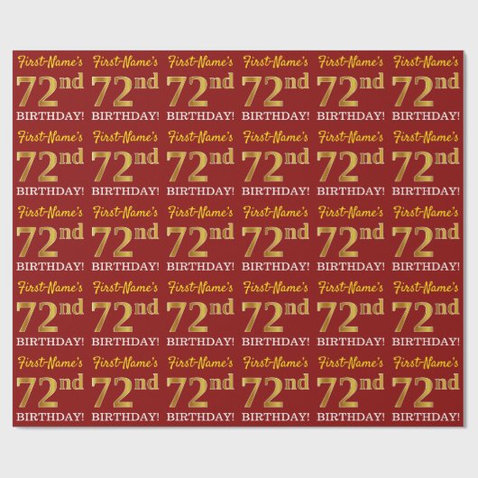 Red, Imitation Gold look "72e BIRTHDAY" Cadeaupapier (Vlak)