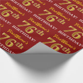Red, Imitation Gold look "76th BIRTHDAY" Cadeaupapier (Hoek)