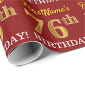 Red, Imitation Gold look "76th BIRTHDAY" Cadeaupapier (Rol Hoek)