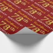 Red, Imitation Gold look "78th BIRTHDAY" Cadeaupapier (Hoek)