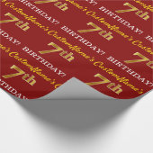 Red, Imitation Gold look "7th BIRTHDAY" Cadeaupapier (Hoek)